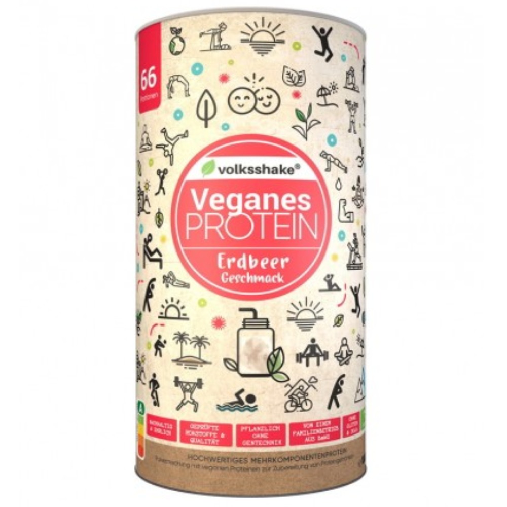 Volksshake, rastlinske beljakovine (proteini) s sladili - okus jagoda (1000 g)