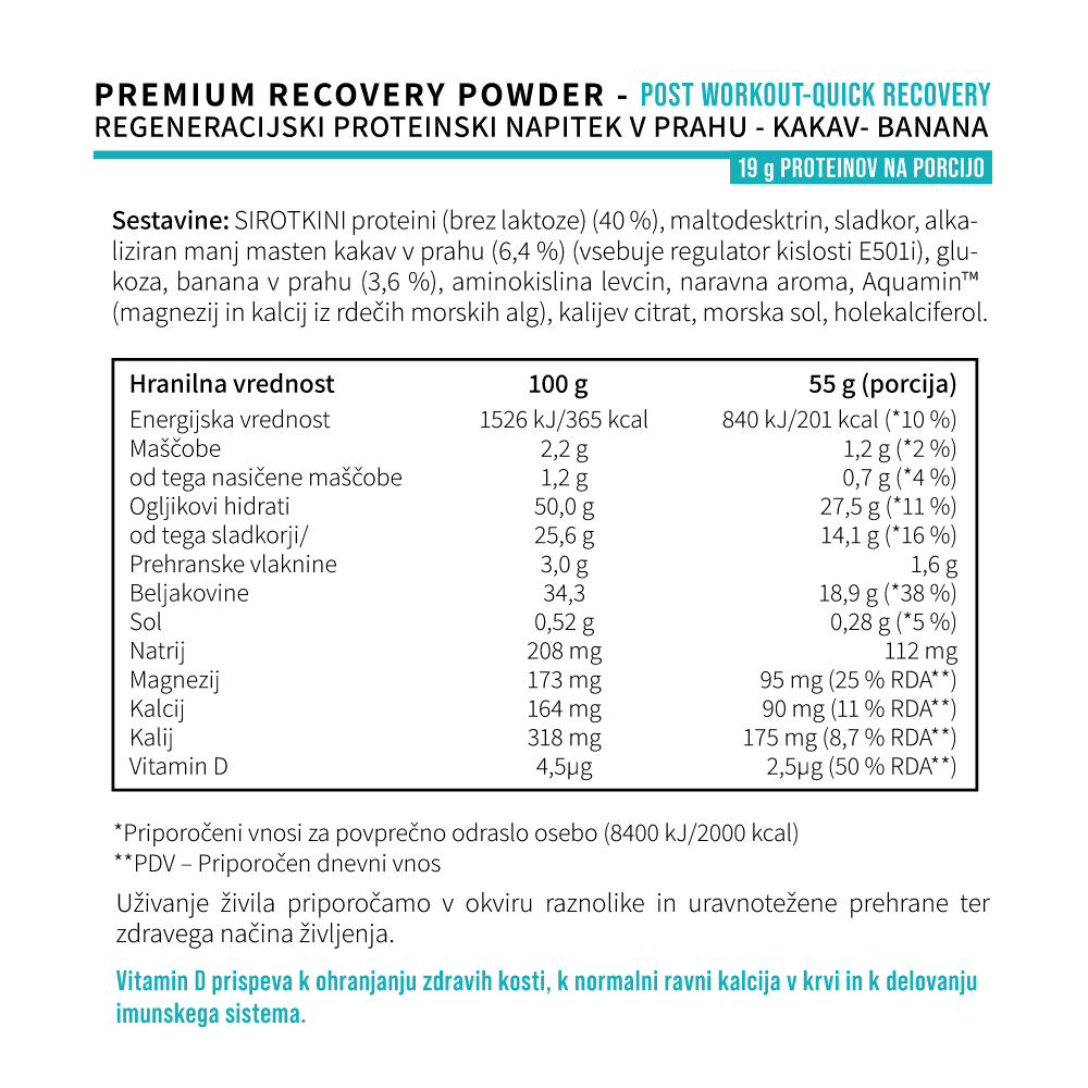 Nutrispoint Recovery, regeneracijski napitek - okus kakav in banana (550 g)
