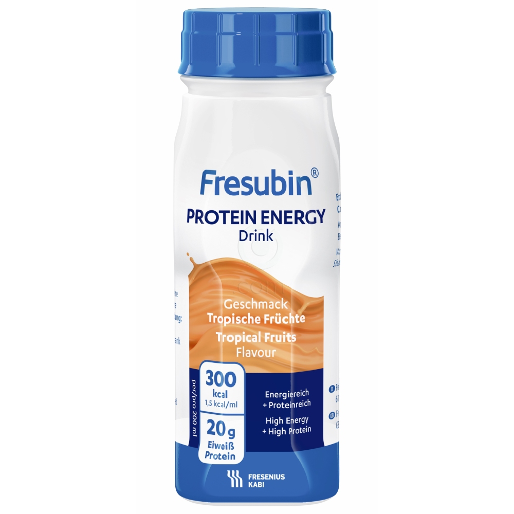 Fresubin Protein Energy Drink, peroralna suspenzija z okusom tropskih sadežev (4 x 200 ml)