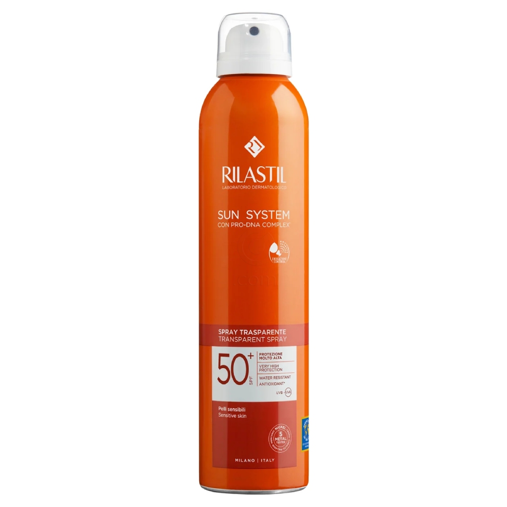 Rilastil Sun System, transparentno zaščitno pršilo za zaščito pred soncem za telo - ZF50+ (200 ml)