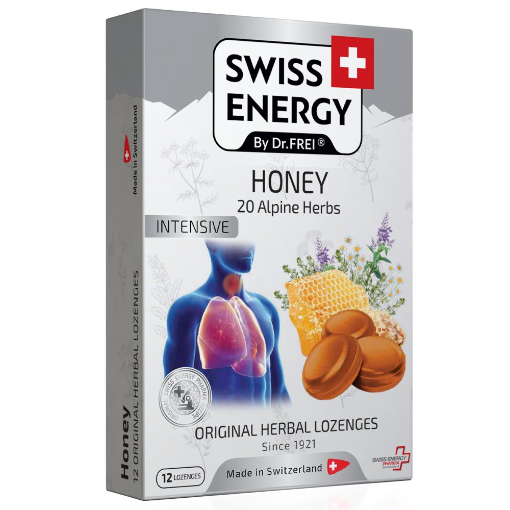 Swiss Energy Intensive, zeliščne pastile z 20 zelišči in medom (12 pastil)