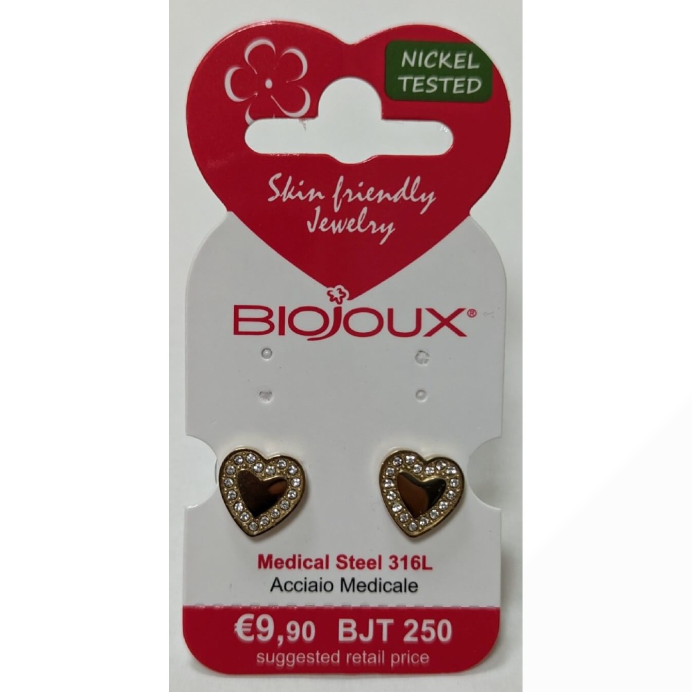 Biojoux, uhani iz kirurškega jekla - zlato ljubeče srce - BJT250 (2 uhana)