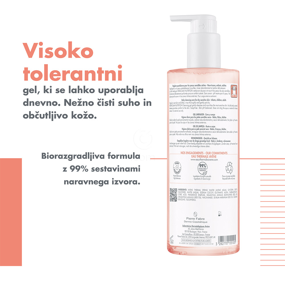 Avene XeraCalm Nutrition, vlažilni gel za čiščenje (500 ml)