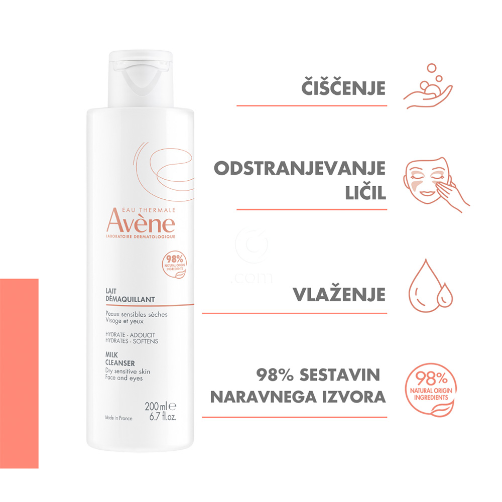 Avene, mleko za čiščenje suhe in občutljive kože (200 ml) 