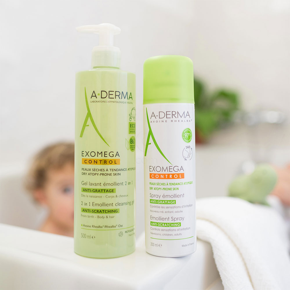  A-Derma Exomega Control, emolientni čistilni gel 2v1 za atopijsko kožo (500 ml)