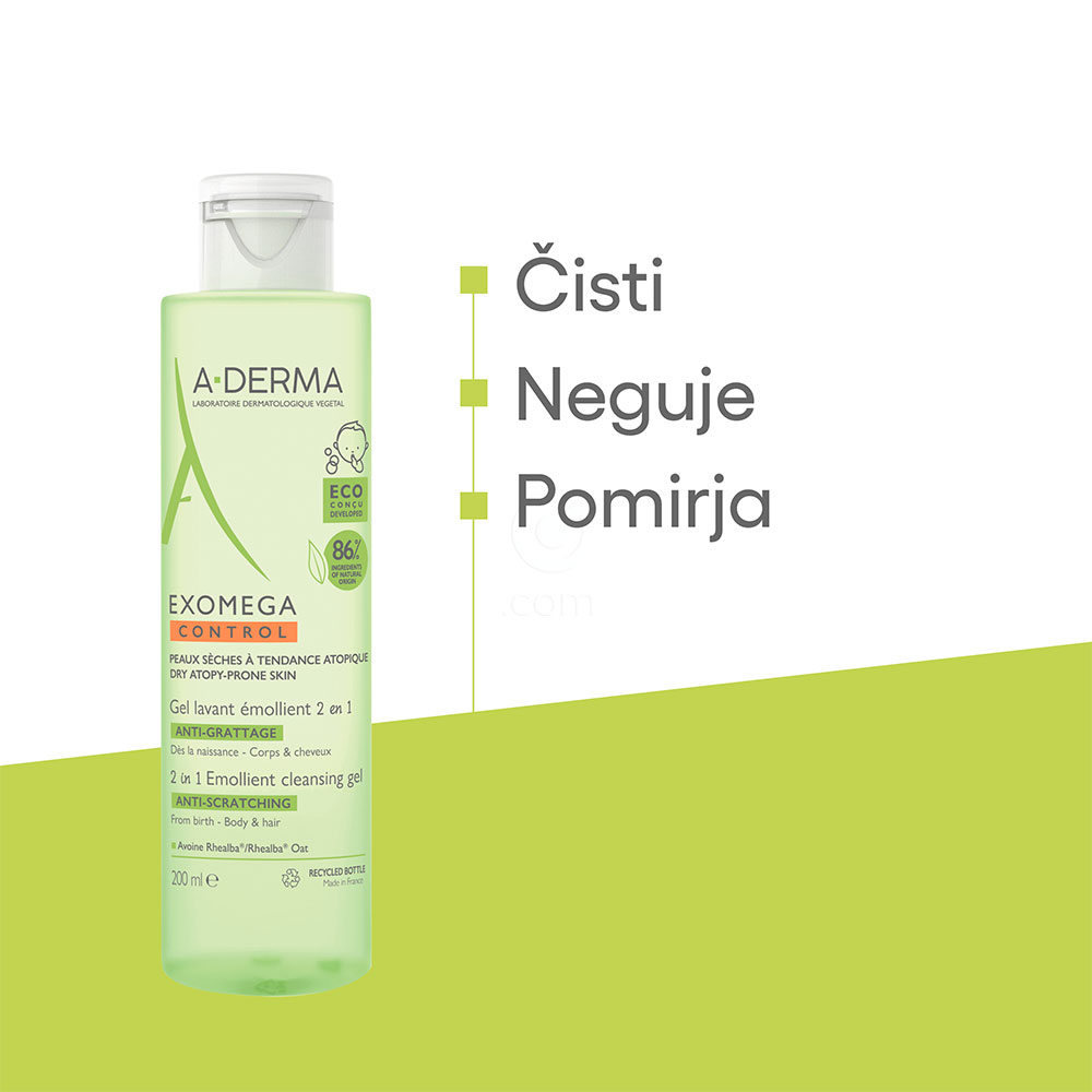 A-Derma Exomega Control, emolientni čistilni gel 2v1 (200 ml)