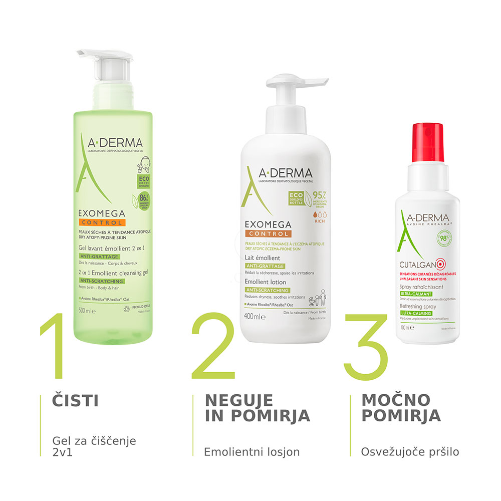 A-Derma Exomega Control, emolientni čistilni gel 2v1 (200 ml)