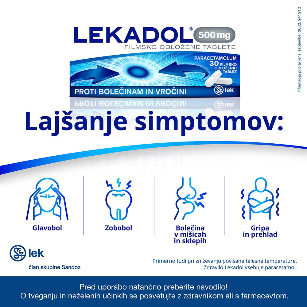 Lekadol 500 mg, 30 filmsko obloženih tablet