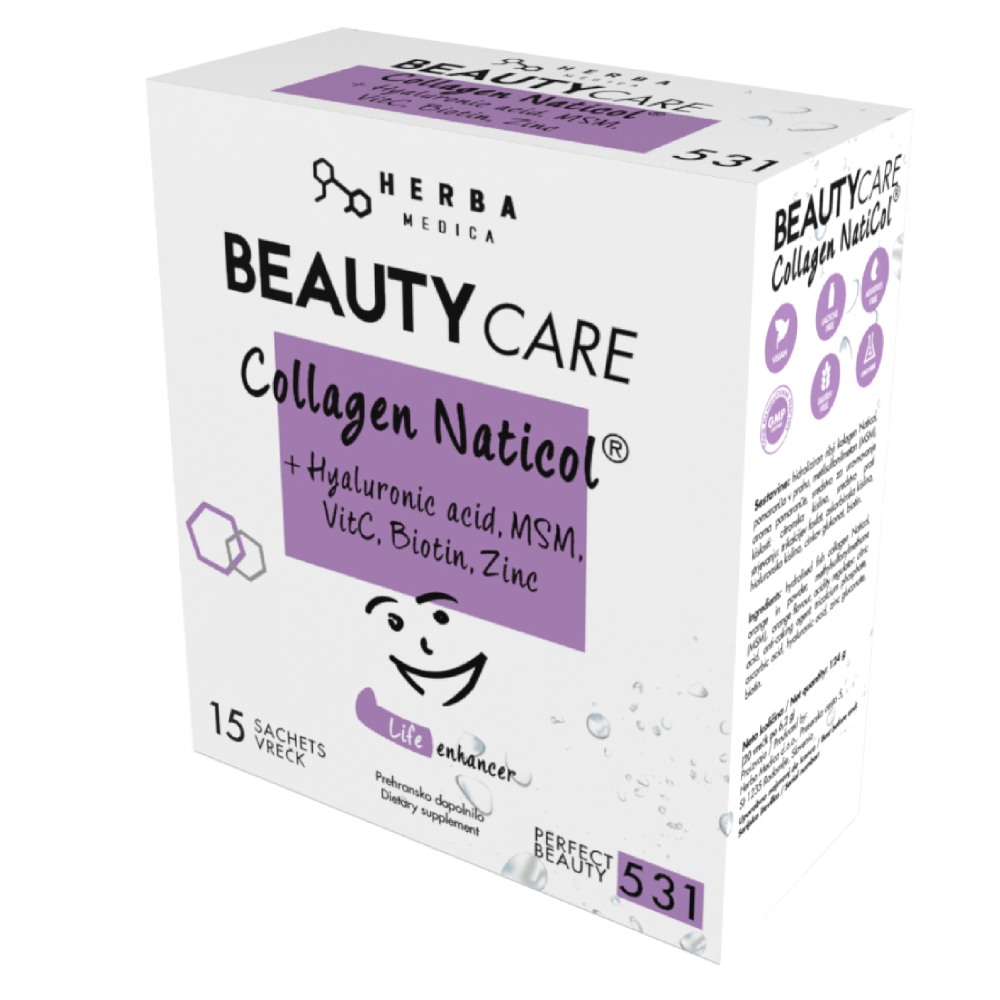 Beautycare Kollagen Naticol + Hialuronska kislina, MSM, Biotin + Cink Herba Medica, vrečke (15 x 8,4 g)