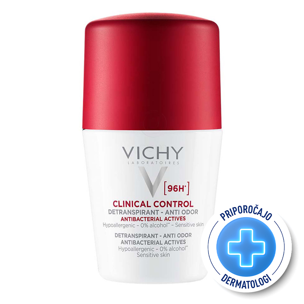 Vichy Clinical Control 96h Detranspirant, roll-on dezodorant proti neprijetnemu vonju - paket (2 x 50 ml)
