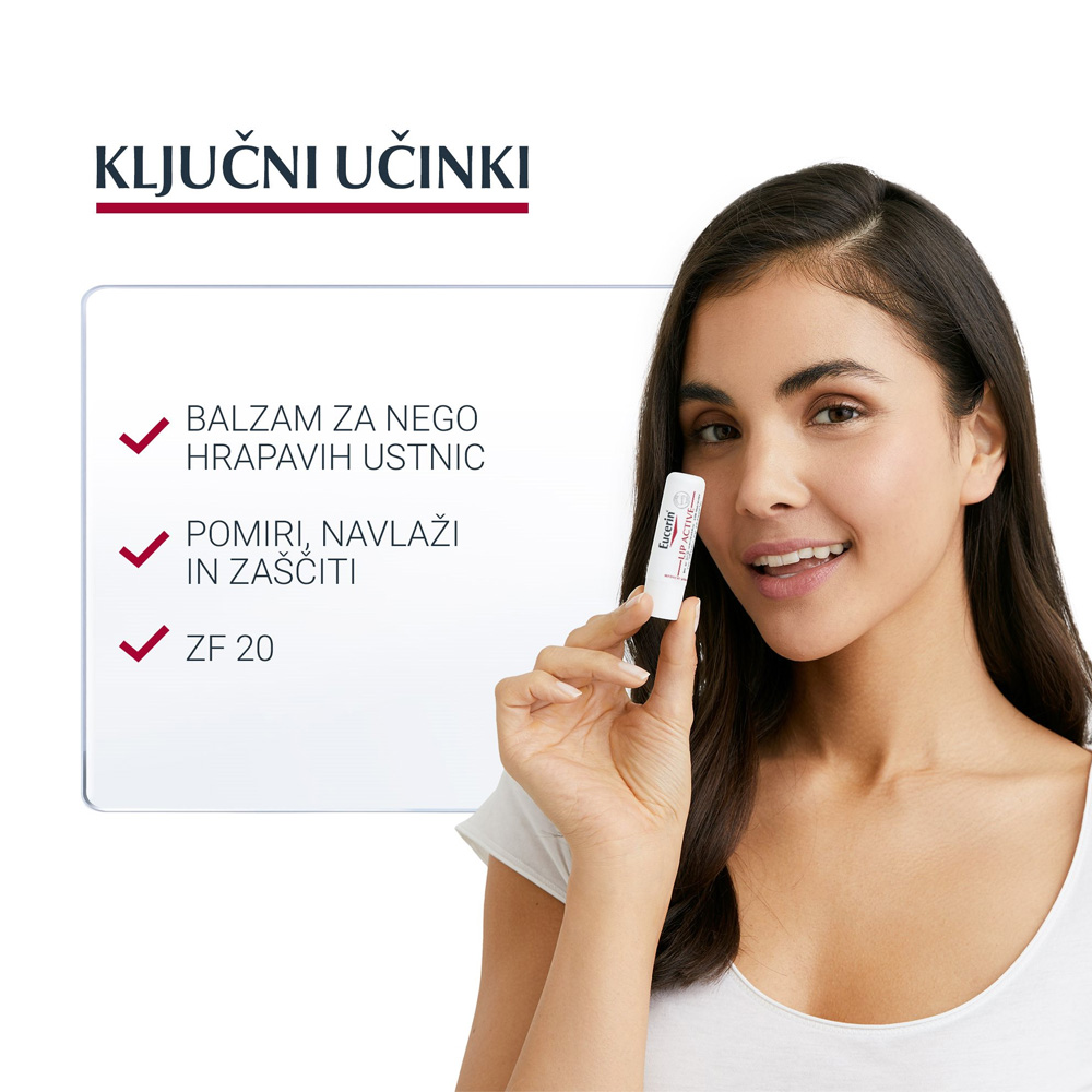 Eucerin Lip Aktiv, stik za nego ustnic z dekspantenolom in vitaminom E - ZF 20 (4,8 g)