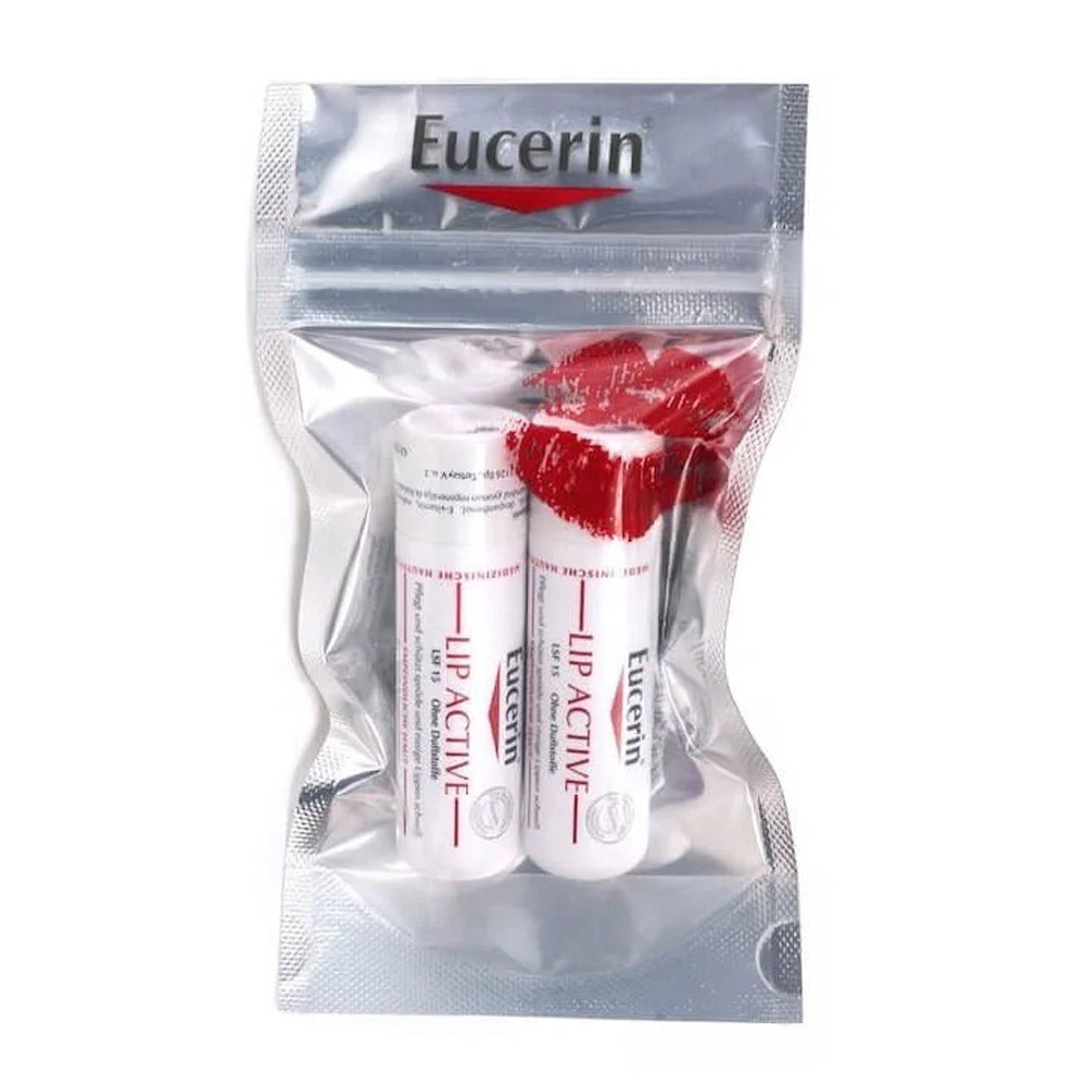 Eucerin Lip Aktiv, stik za nego ustnic z dekspantenolom in vitaminom E - ZF 20 - paket (2 x 4,8 g)