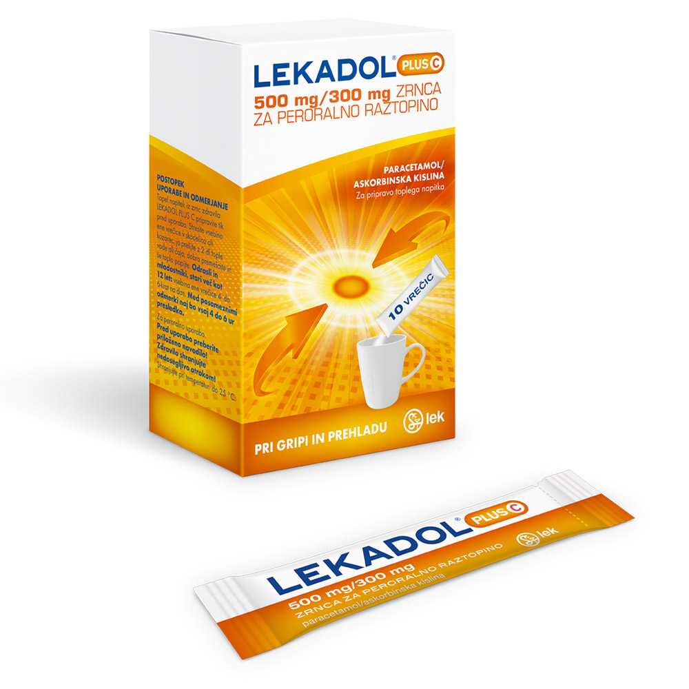 Lekadol plus C 500 mg/300 mg, zrnca za peroralno raztopino (10 vrečic)
