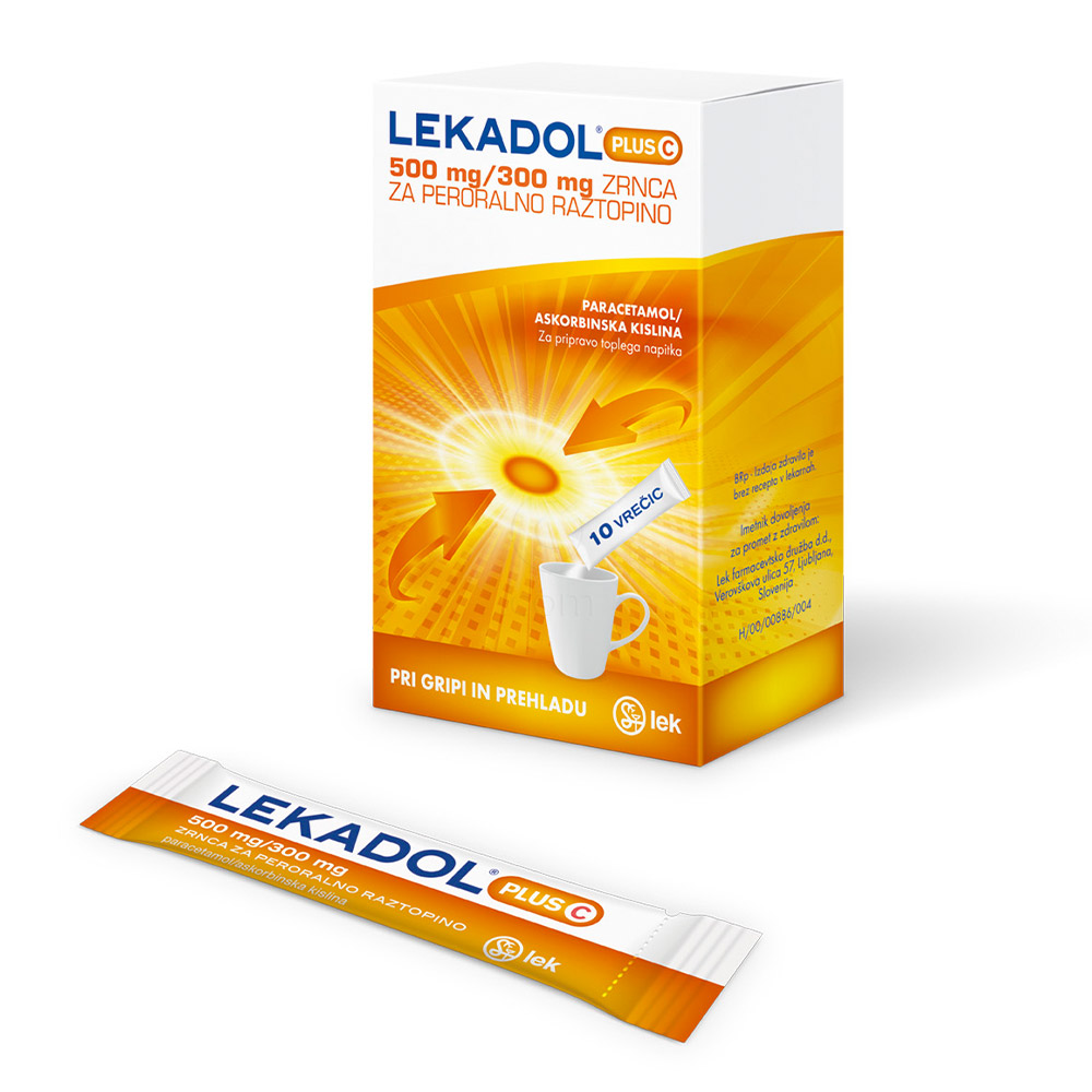 Lekadol plus C 500 mg/300 mg, zrnca za peroralno raztopino (10 vrečk)
