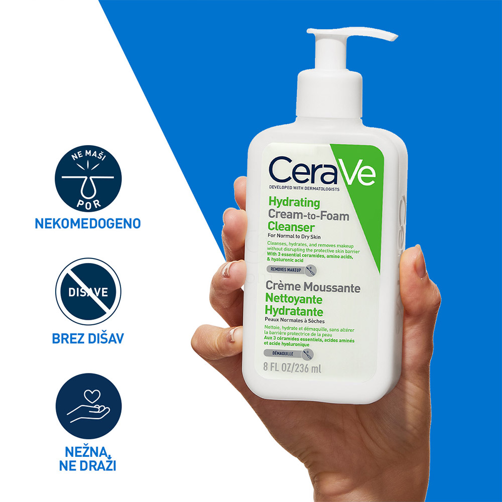 CeraVe, vlažilna kremno-penasta čistilna emulzija (236 ml)
