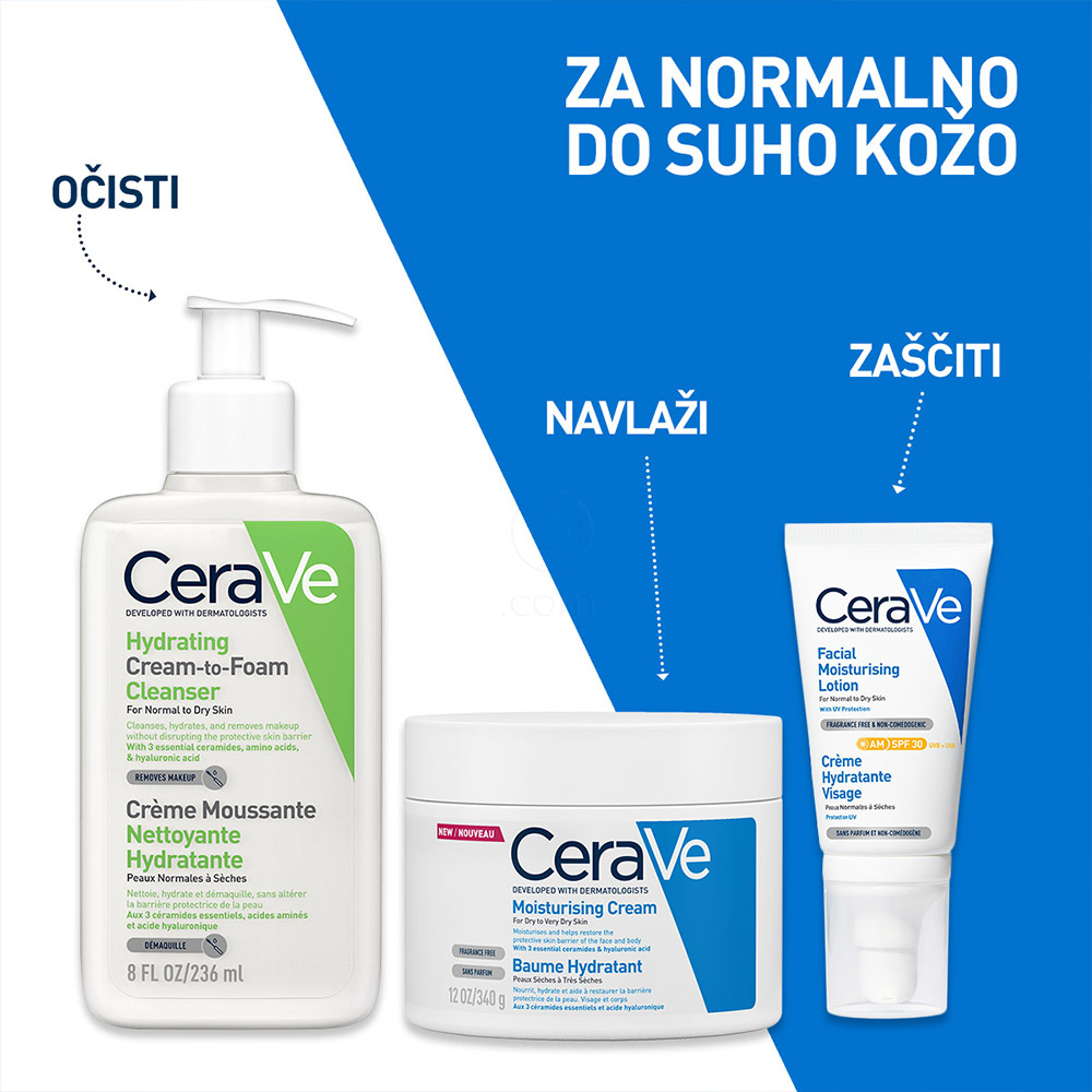 CeraVe, Vlažilna nega za obraz za normalno do suho kožo - ZF 30 (52 ml)