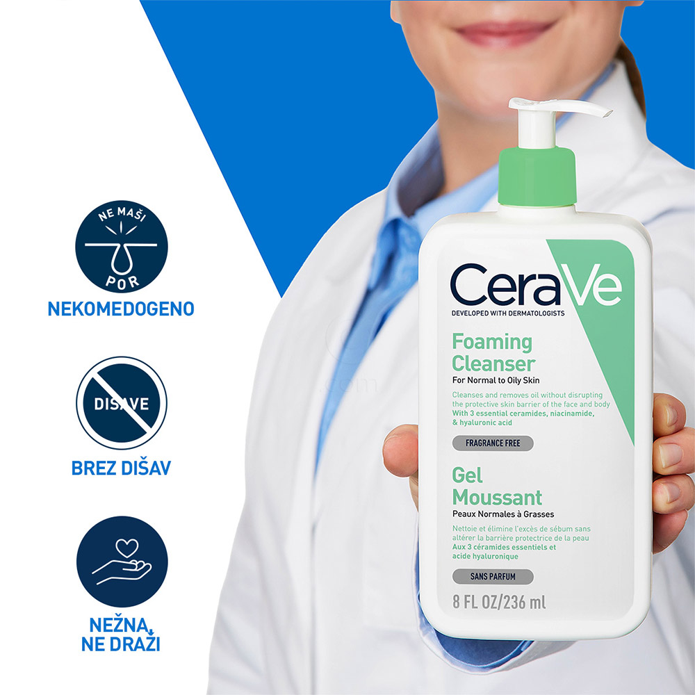 CeraVe, peneči čistilni gel za obraz za normalno do mastno kožo (236 ml)