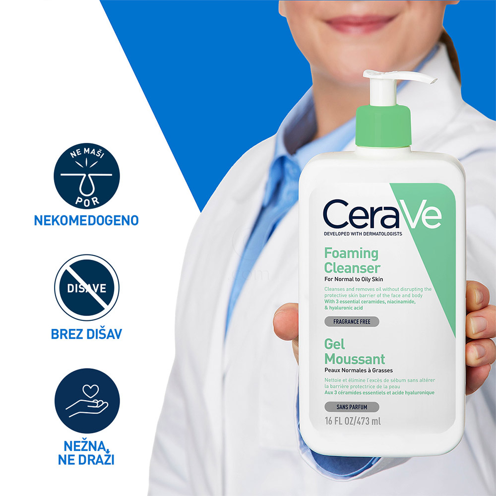 CeraVe, peneči čistilni gel za obraz za normalno do mastno kožo (1000 ml)