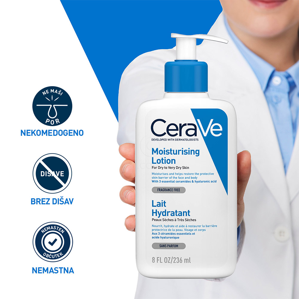 CeraVe, vlažilni losjon za telo za suho do zelo suho kožo (236 ml)