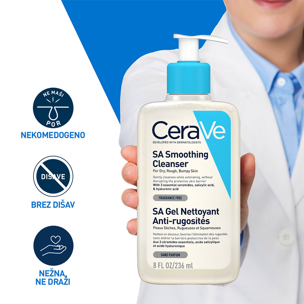 CeraVe SA, gel za čiščenje suhe in grobe kože (236 ml)