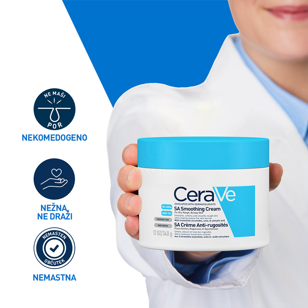 CeraVe SA, krema za glajenje suhe in grobe kože (340 ml)