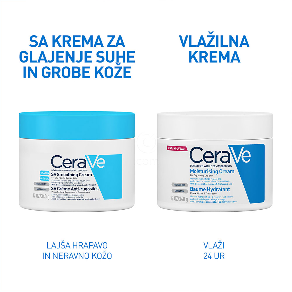 CeraVe SA, krema za glajenje suhe in grobe kože (340 ml)
