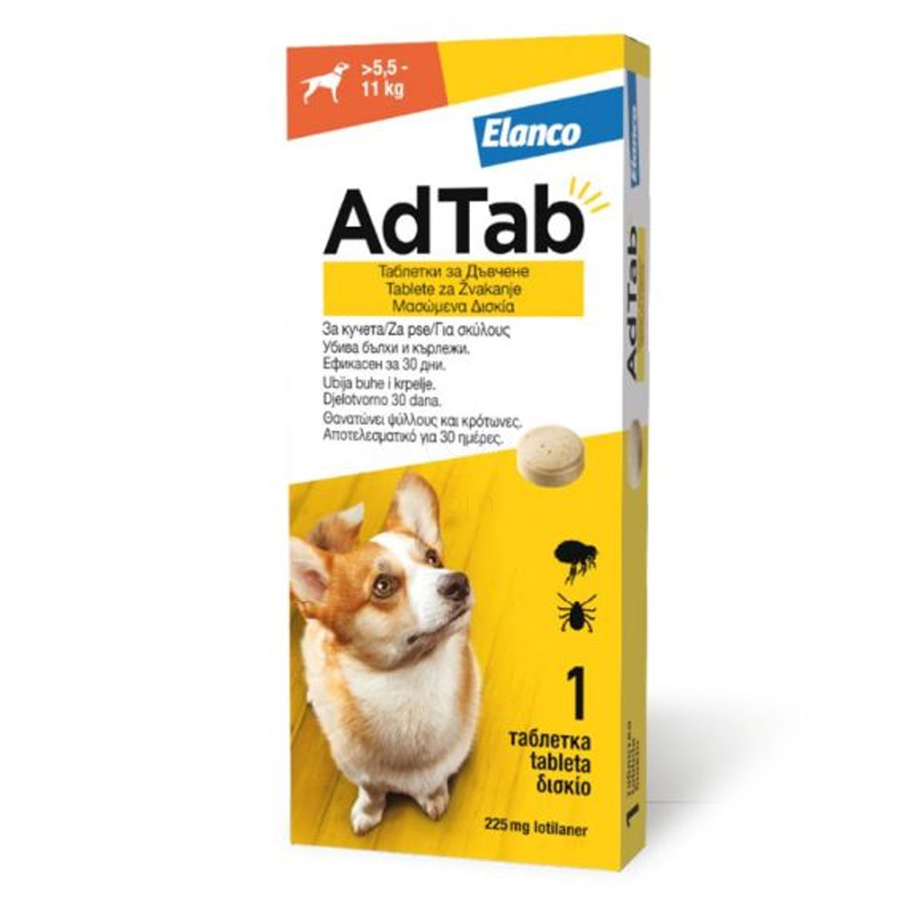 AdTab 225 mg, žvečljive tablete za pse - >5,5 - 11 kg ( 1 tableta)