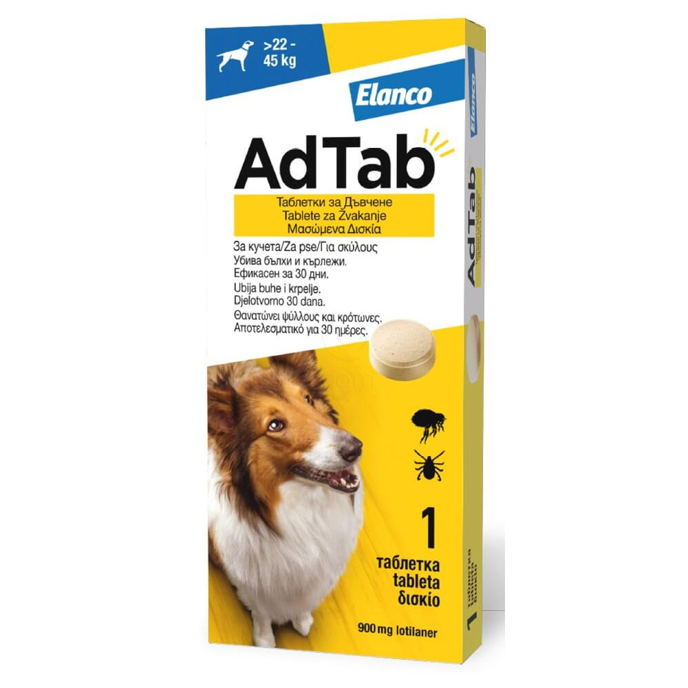 AdTab 900 mg, žvečljive tablete za pse - >22 - 45 kg ( 1 tableta)