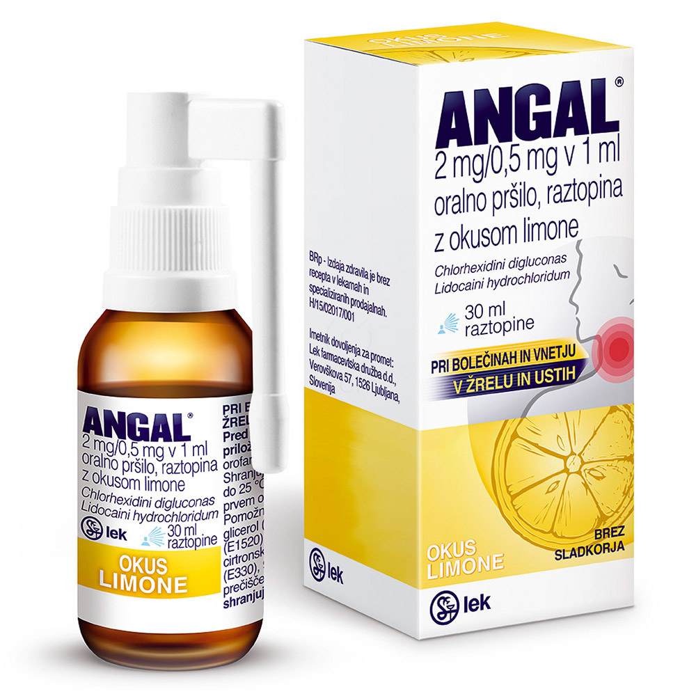 Angal 2 mg/0,5 mg v 1 ml oralno pršilo, raztopina z okusom limone (30 ml)