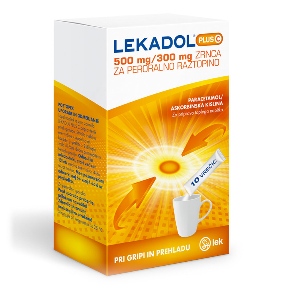Lekadol plus C 500 mg/300 mg, zrnca za peroralno raztopino (10 vrečic)