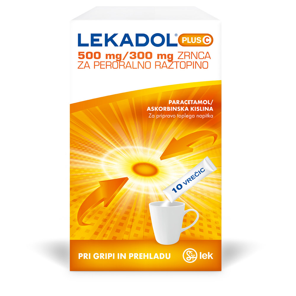 Lekadol plus C 500 mg/300 mg, zrnca za peroralno raztopino (10 vrečic)
