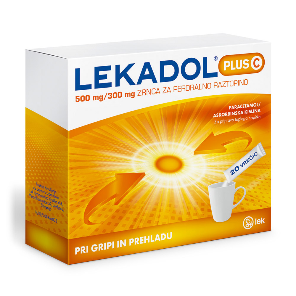 Lekadol plus C 500 mg/300 mg, zrnca za peroralno raztopino (20 vrečic)