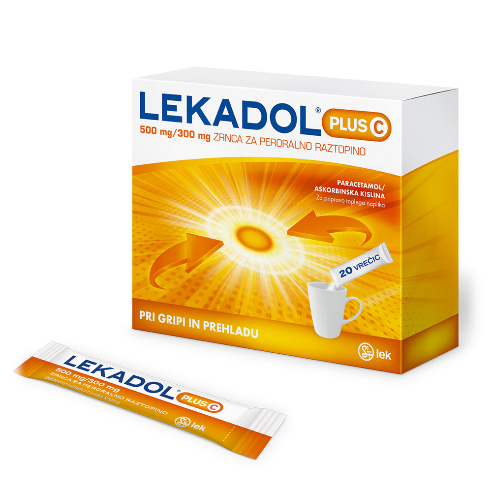 Lekadol plus C 500 mg/300 mg, zrnca za peroralno raztopino (20 vrečic)