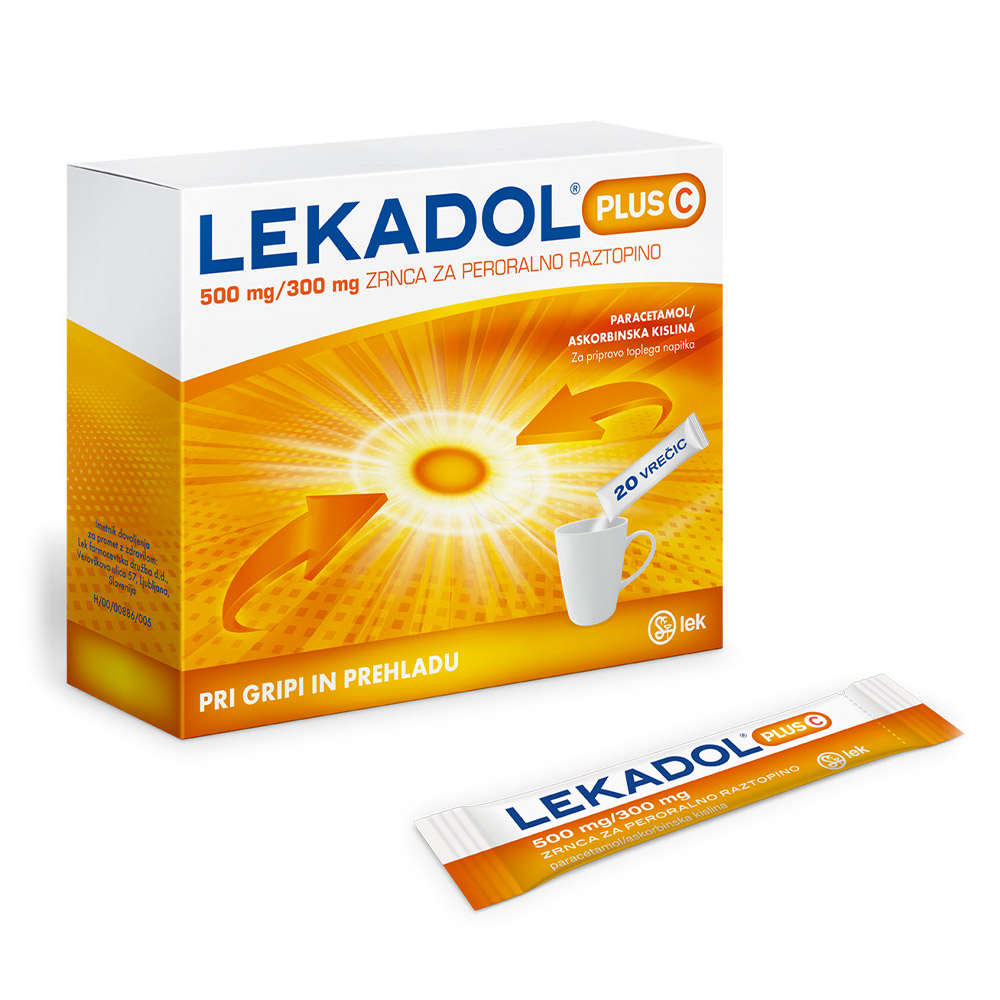 Lekadol plus C 500 mg/300 mg, zrnca za peroralno raztopino (20 vrečic)