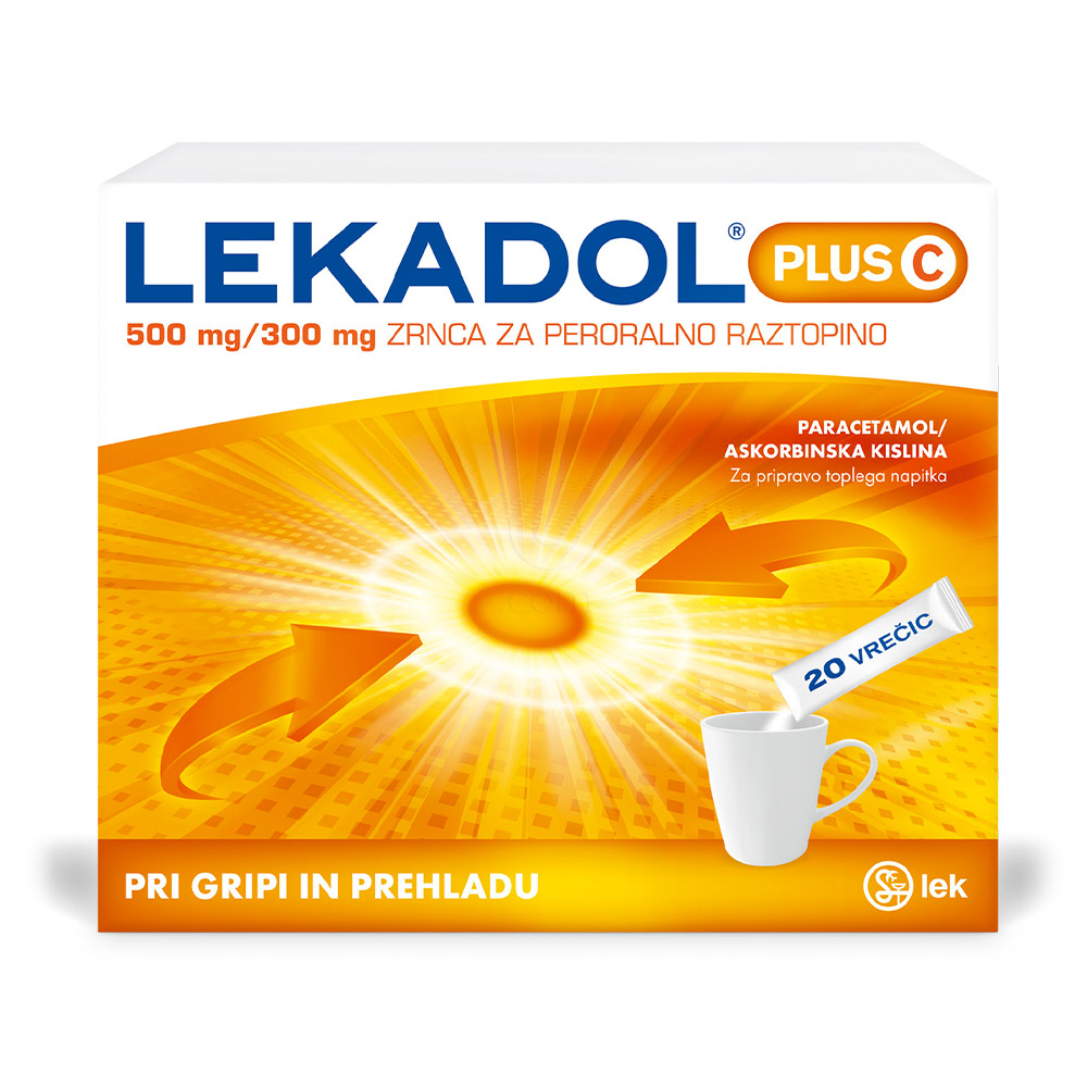 Lekadol plus C 500 mg/300 mg, zrnca za peroralno raztopino (20 vrečic)