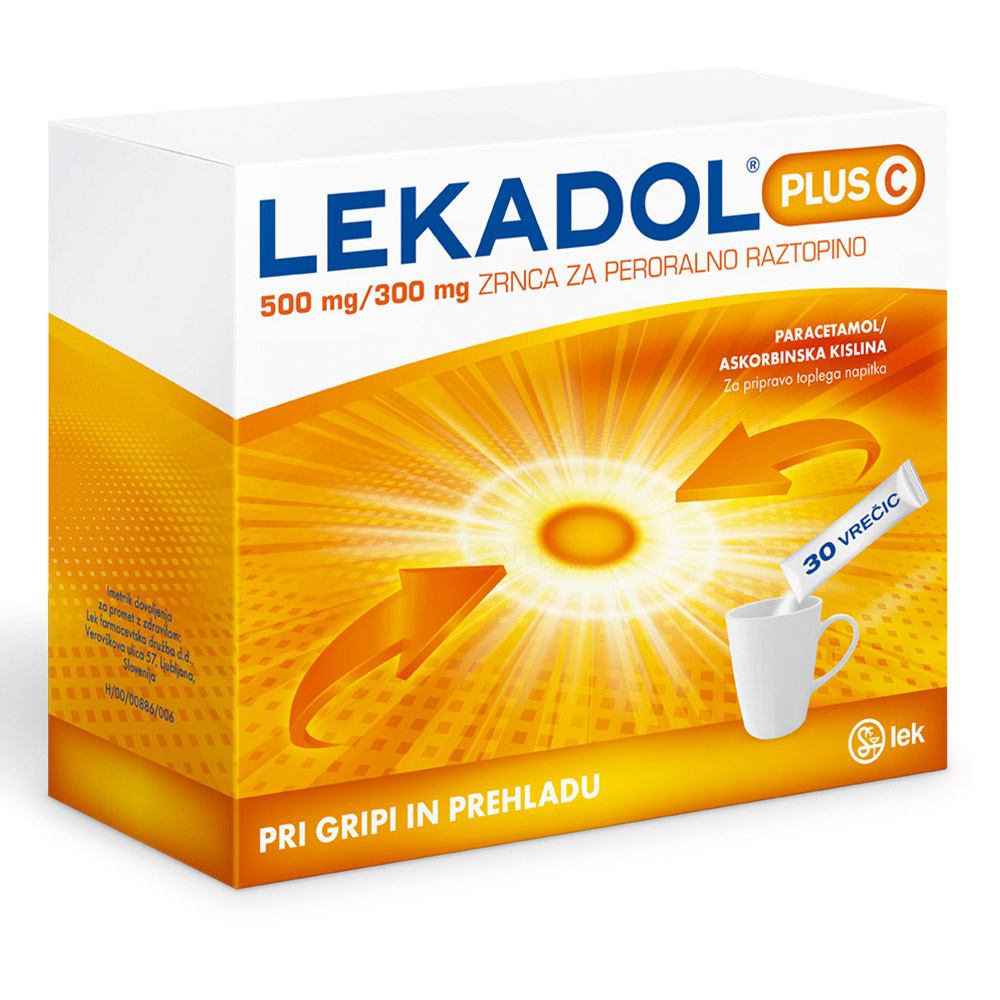 Lekadol Plus C 500 mg/300 mg, zrnca za peroralno raztopino (30 vrečic)