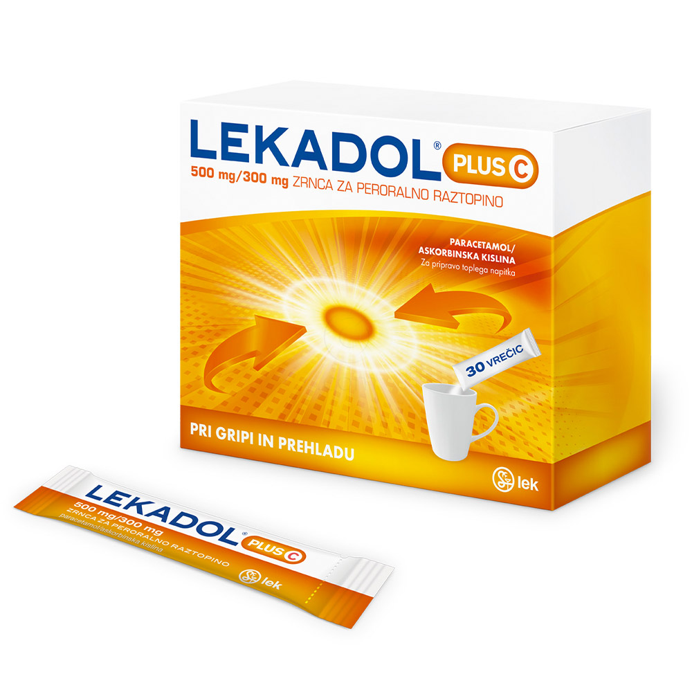 Lekadol Plus C 500 mg/300 mg, zrnca za peroralno raztopino (30 vrečic)
