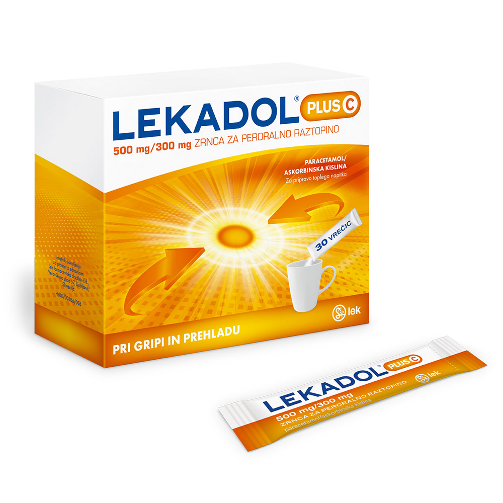 Lekadol Plus C 500 mg/300 mg, zrnca za peroralno raztopino (30 vrečic)