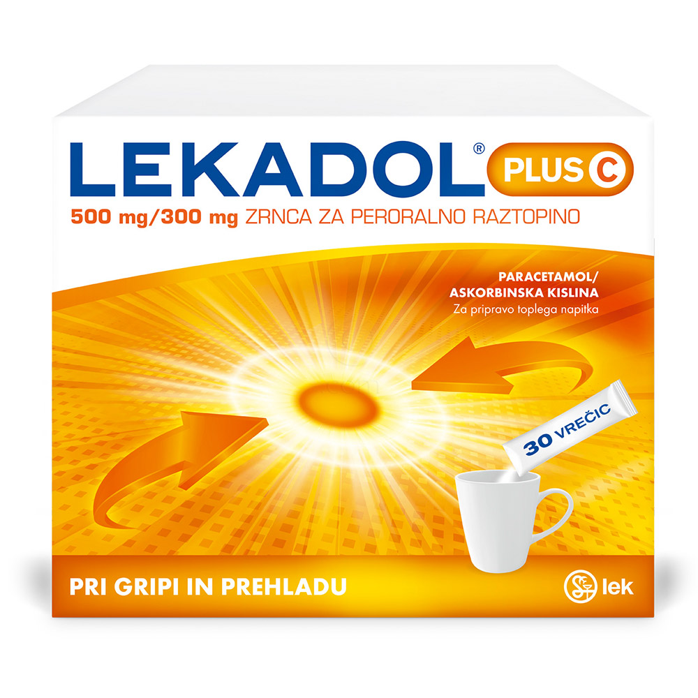 Lekadol Plus C 500 mg/300 mg, zrnca za peroralno raztopino (30 vrečic)