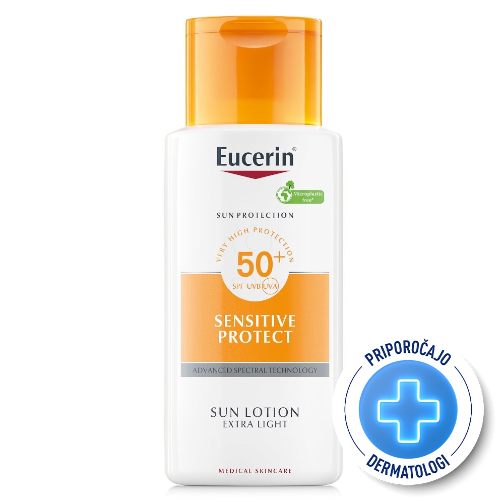 Eucerin Sun Sensitive Protect, ekstra lahek zaščitni losjon - ZF50+ (150 ml)