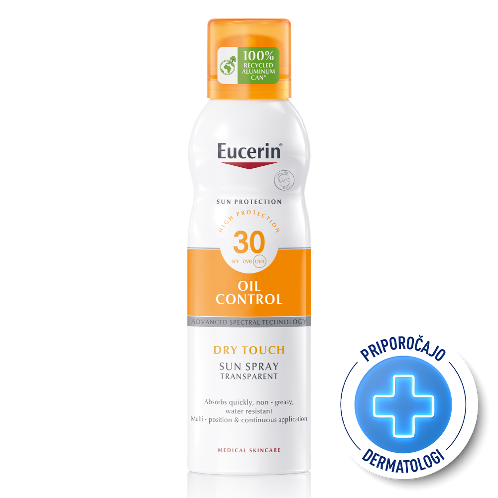 Eucerin Sun Dry Touch, prozoren sprej za zaščito pred soncem - ZF30 (200 ml)