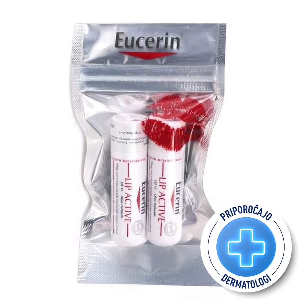 Eucerin Lip Aktiv, stik za nego ustnic z dekspantenolom in vitaminom E - ZF 20 - paket (2 x 4,8 g)