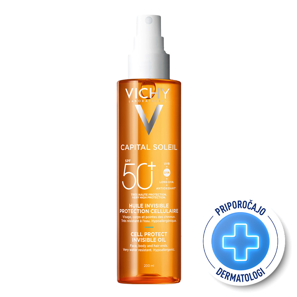 Vichy Capital Soleil, zaščitno olje za obraz, telo in konice las - ZF50+ (200 ml)