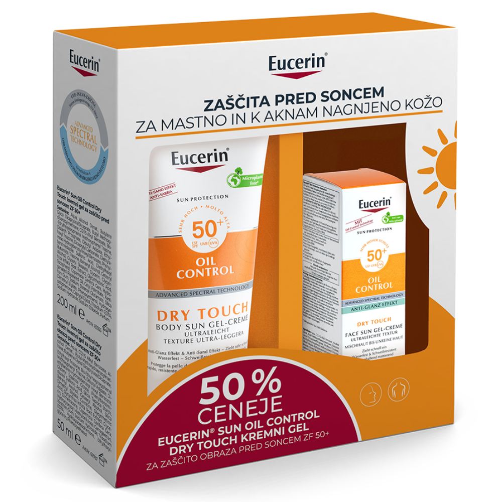 Eucerin Sun Oil Control Dry Touch, paket za zaščito pred soncem - ZF50+ (200 ml + 50 ml)