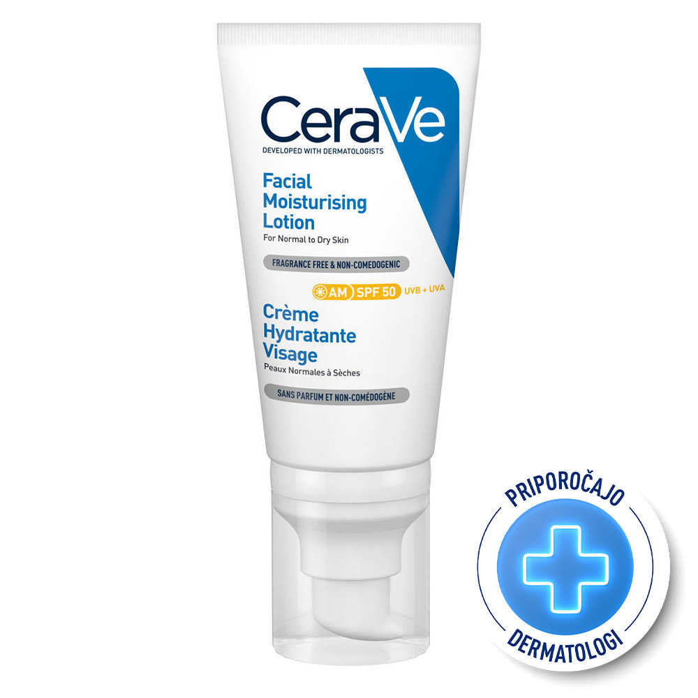 CeraVe, vlažilna nega za obraz za normalno do suho kožo ZF50 (52 ml)
