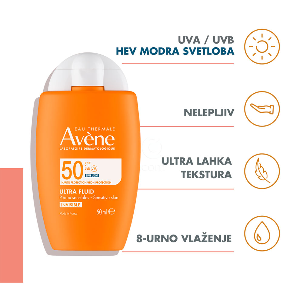 Avene Sun, ultra fluid z visoko zaščito pred soncem za obraz - ZF50 (50 ml)