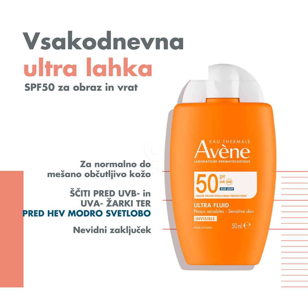 Avene Sun, ultra fluid z visoko zaščito pred soncem za obraz - ZF 50 (50 ml)