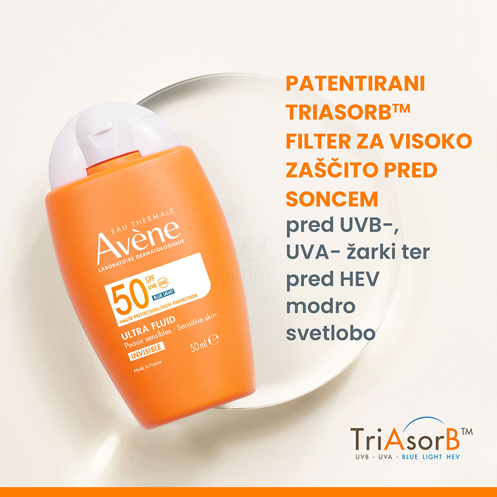 Avene Sun, ultra fluid z visoko zaščito pred soncem za obraz - ZF 50 (50 ml)