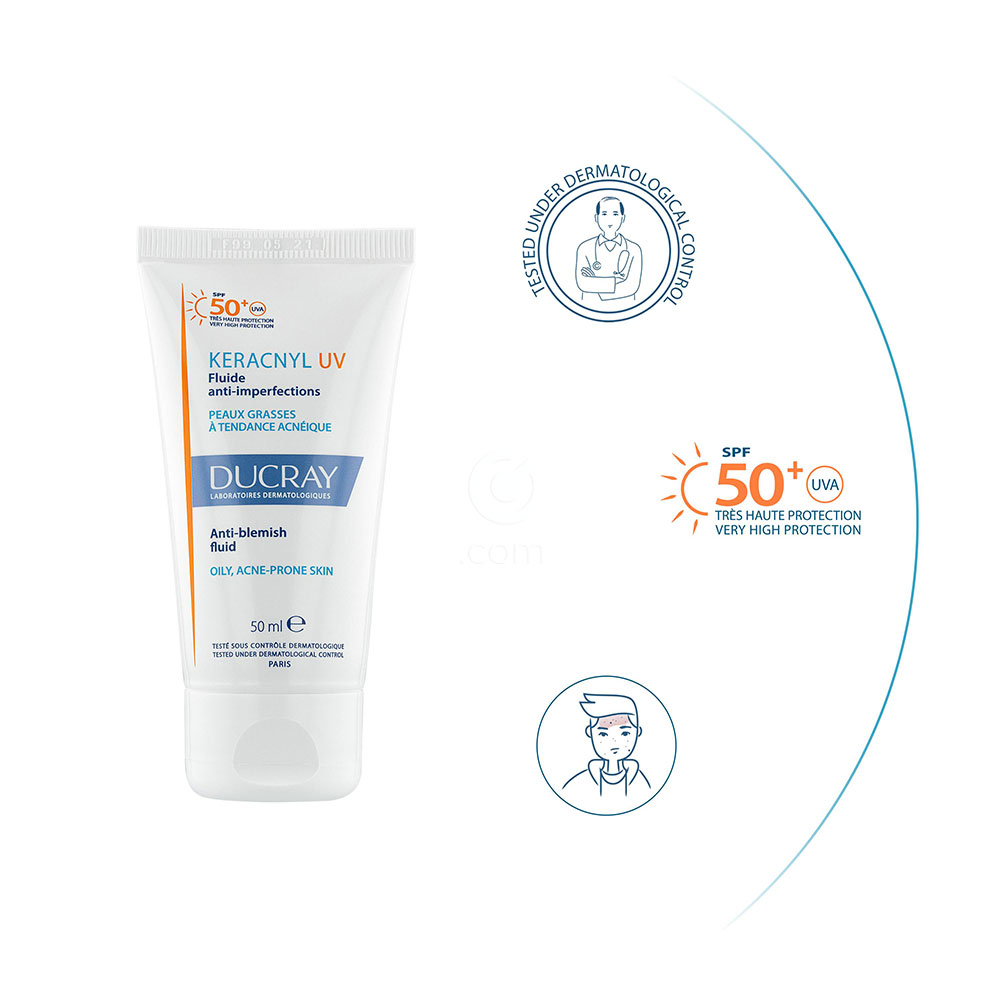 Ducray Keracnyl, UV fluid za zaščito kože pred soncem za obraz - ZF 50+ (50 ml)