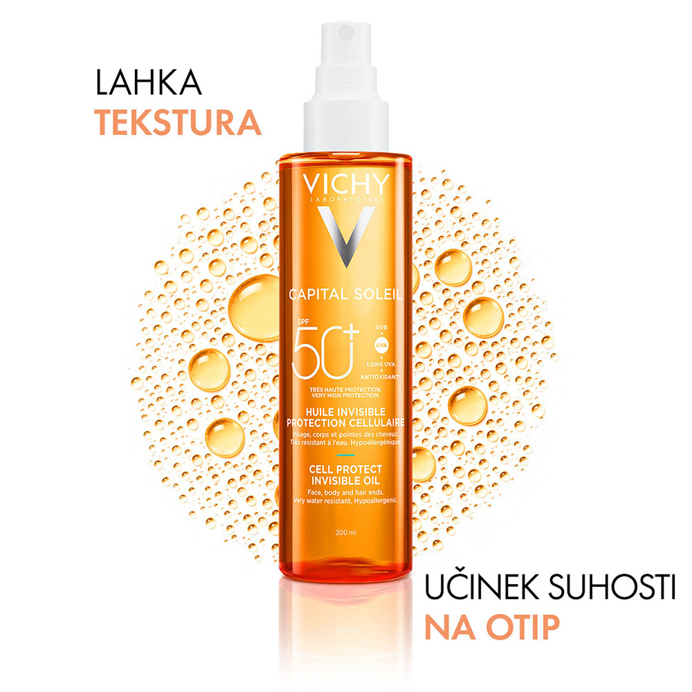 Vichy Capital Soleil, zaščitno olje za obraz, telo in konice las ZF 50+ (200 ml)